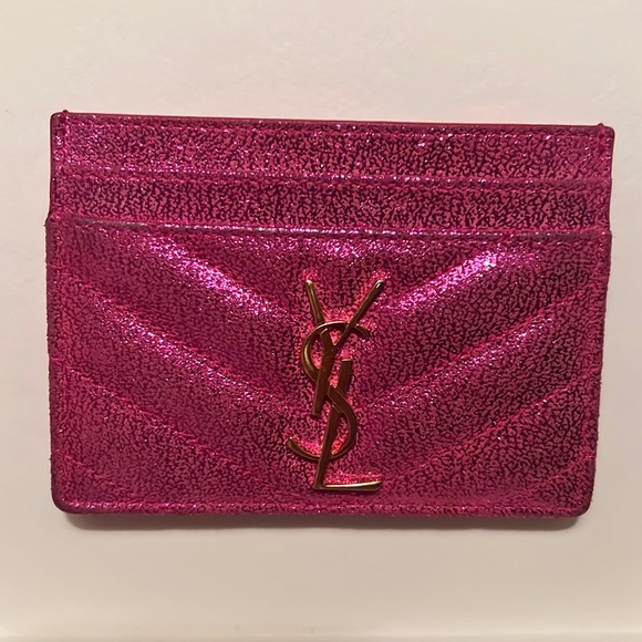 Yves Saint Laurent Accessories - Hot pink metallic YSL card holder